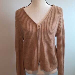Zip Front Cardigan By Made With Love / Tan / 1x